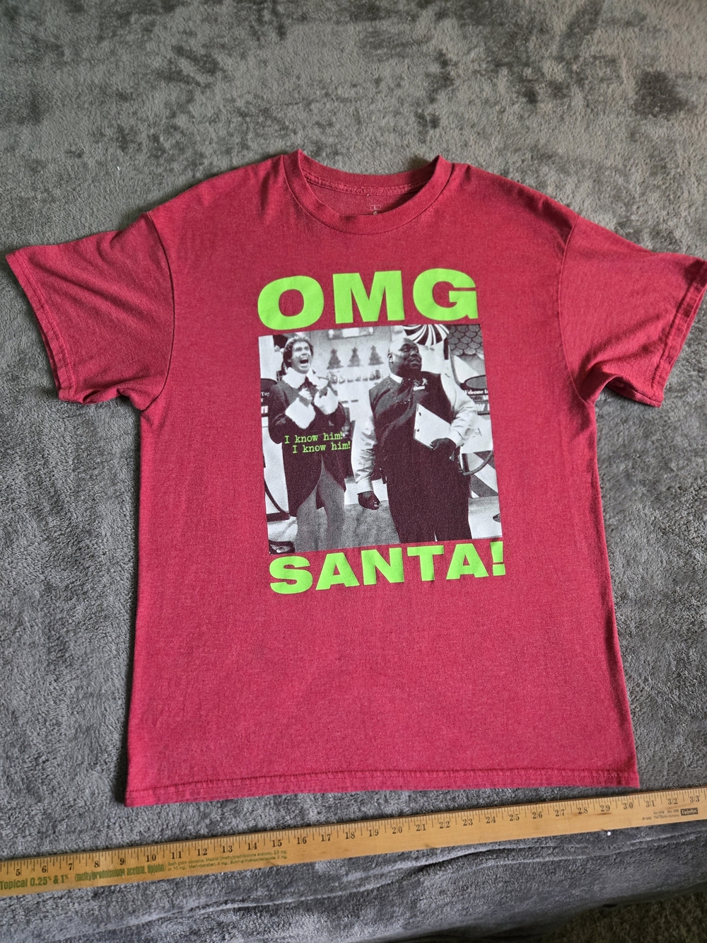 Ripple Junction Red Short-Sleeve Tee with Neon Green 'OMG SANTA!' Graphic